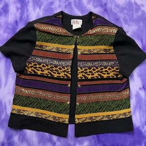 R&K vintage 80s stripe leopard animal printed blouse / cardigan
